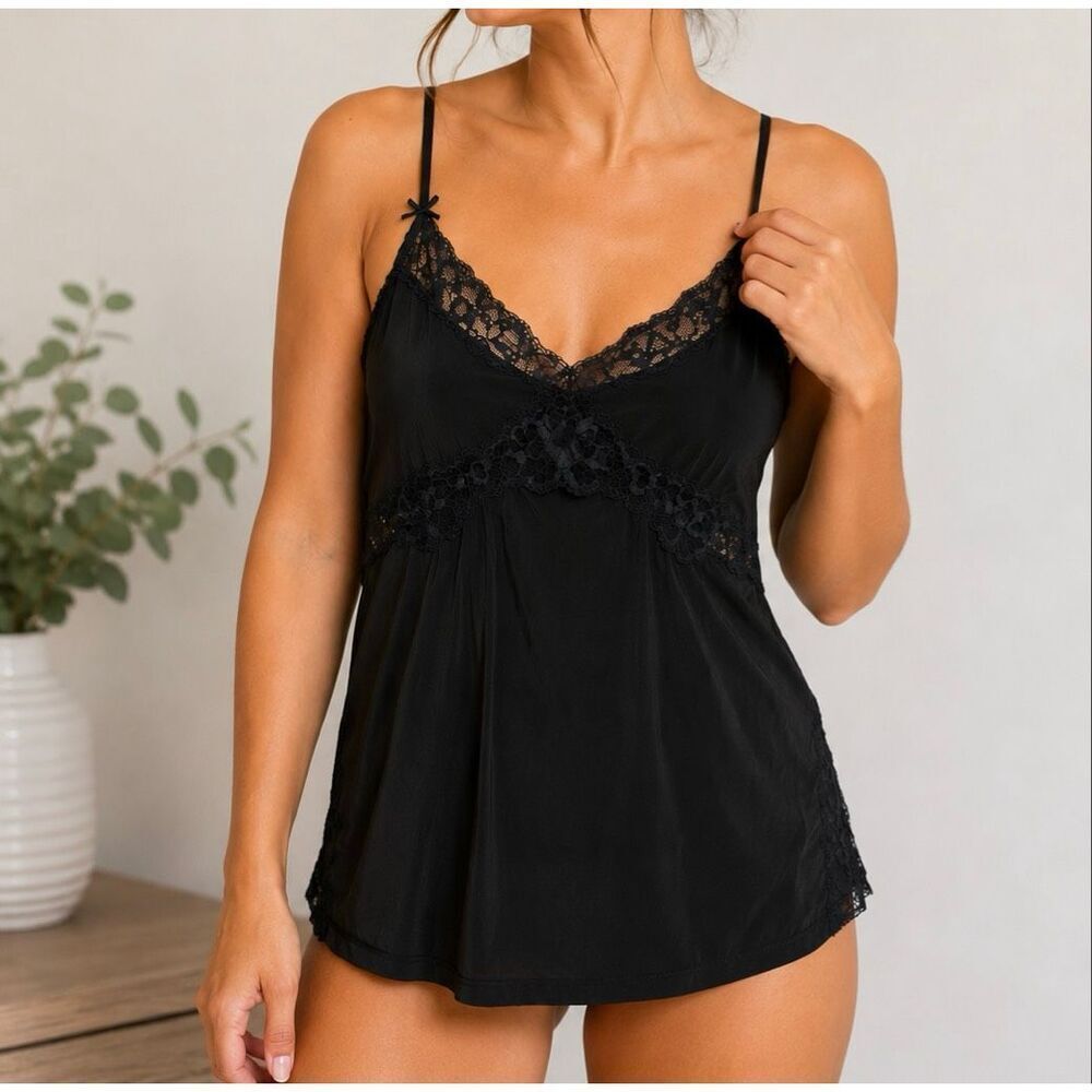 Victoria’s Secret Black Lace Cami Sleep Tank Chemise Size Small
